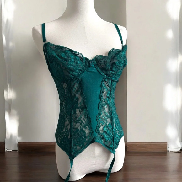 Vintage Other - Vintage Emerald Lace Bustier corset Cottagecore coquette woodland Fairycore M